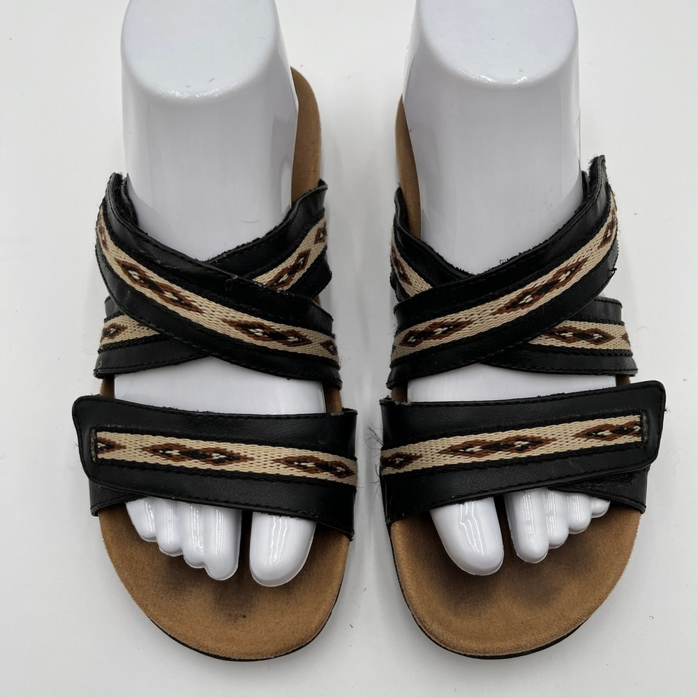 Minnetonka Women's Sandals Black Woven Aztec Strap Slip-On Slides Size 7 - Picture 4 of 7